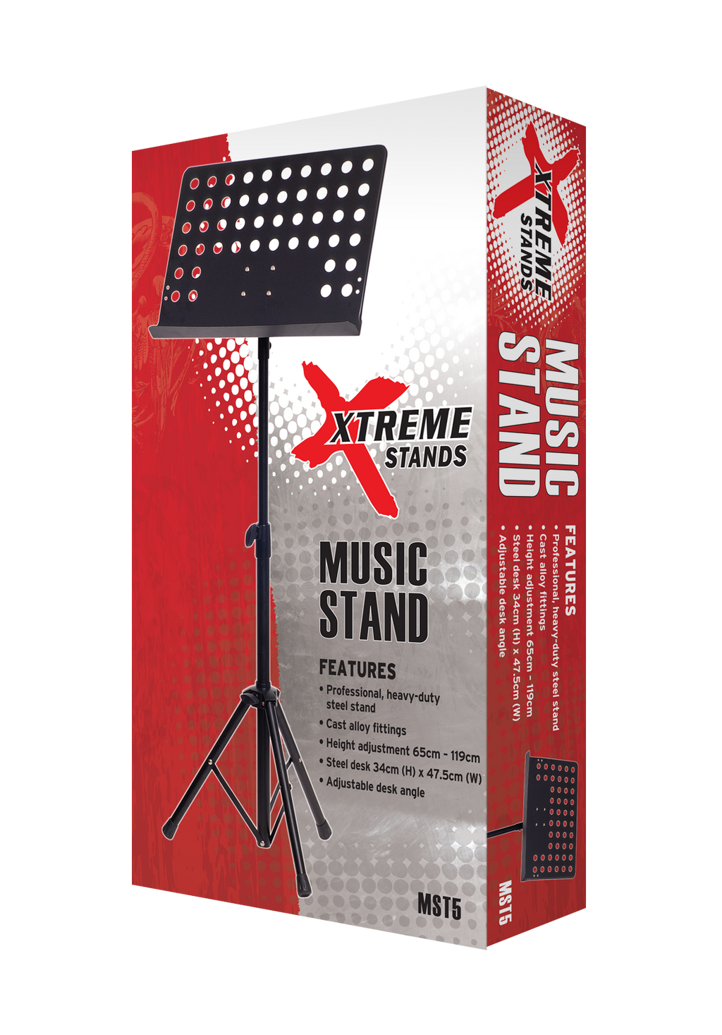 Xtreme XTREME MST5 heavy-duty music stand with adjustable height and sturdy metal construction for sheet music display.