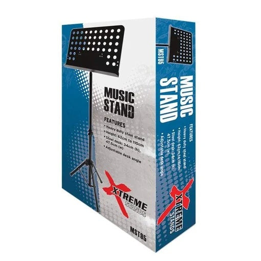 Xtreme MST95 heavy duty music stand with adjustable height and sturdy metal construction for sheet music.
