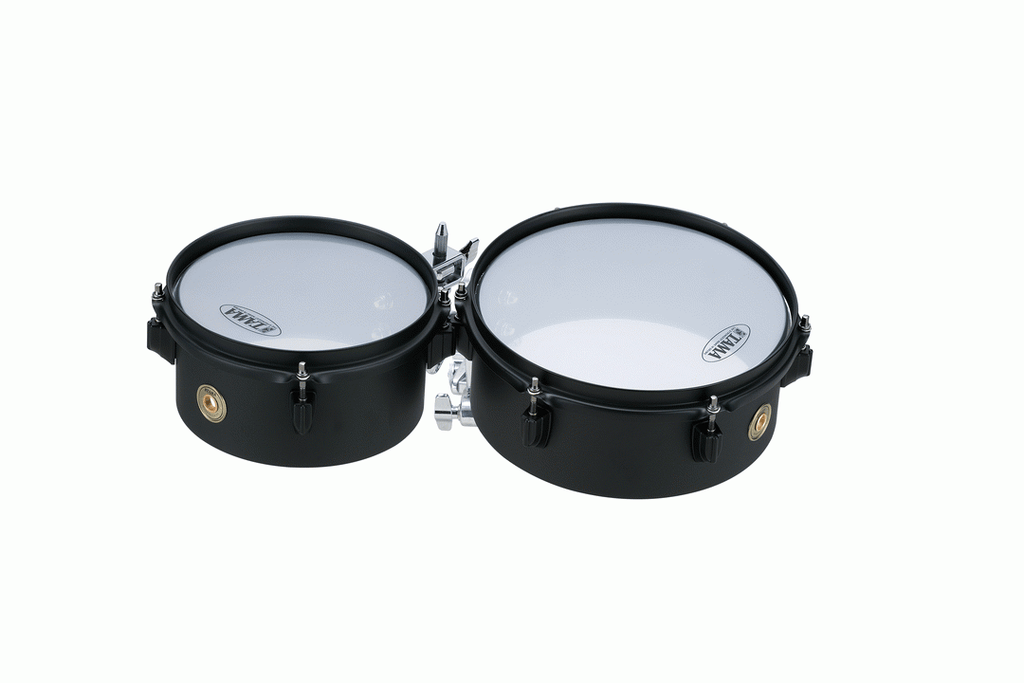 Tama Metalworks Effect Series mini-tymp in black, 4x8 and 4x10 size, hand percussion instrument with metal surface and tuning features.