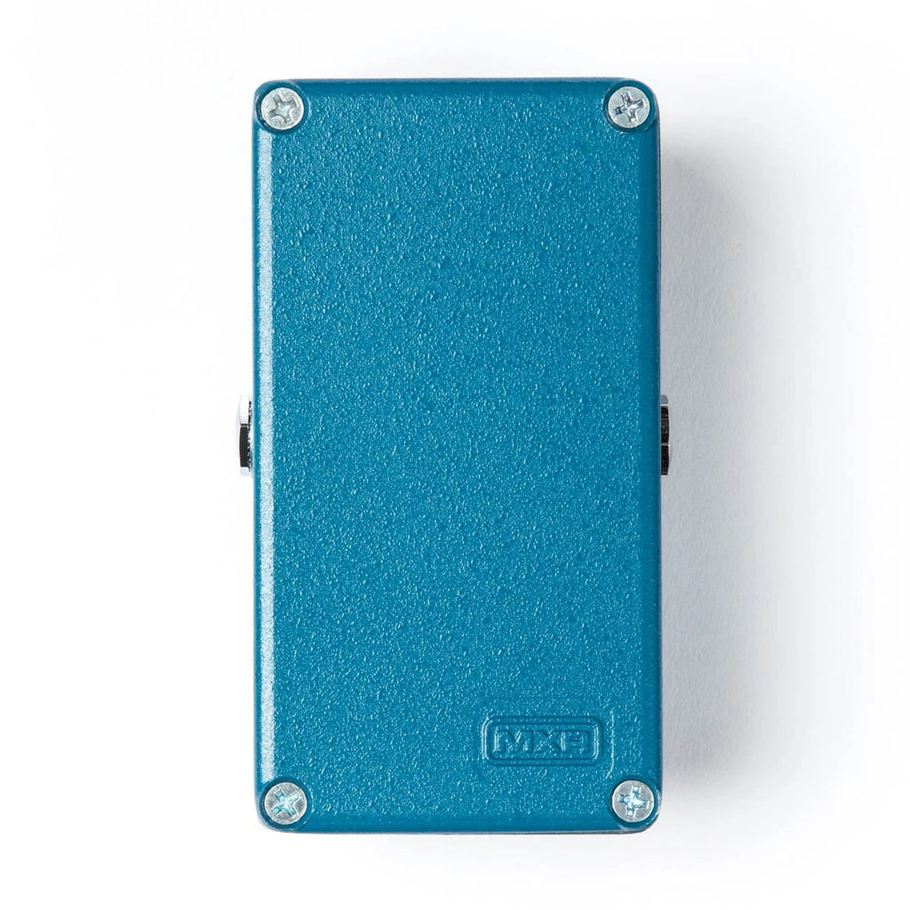 MXR Blue Box Octave Fuzz guitar effects pedal with blue casing and control knobs, designed for electric guitar sound modulation.