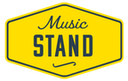 XTR black plated guitar music stand with badge holder, sturdy metal frame and adjustable height for musicians.