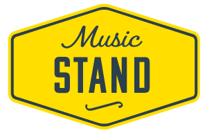 XTR black plated guitar music stand with badge holder, sturdy metal frame and adjustable height for musicians.