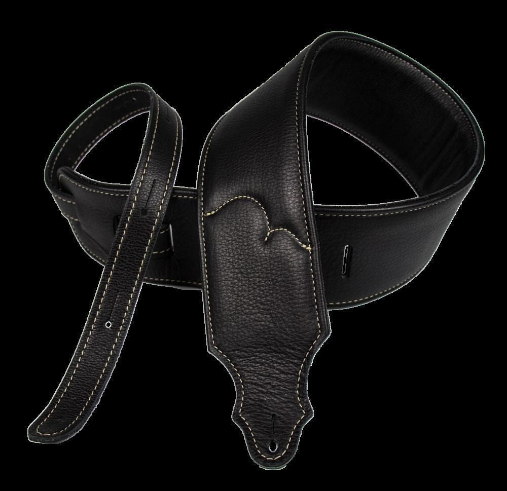 Franklin 3 Inch Padded Black Glove Leather with Natural Stitching Guitar Strap
