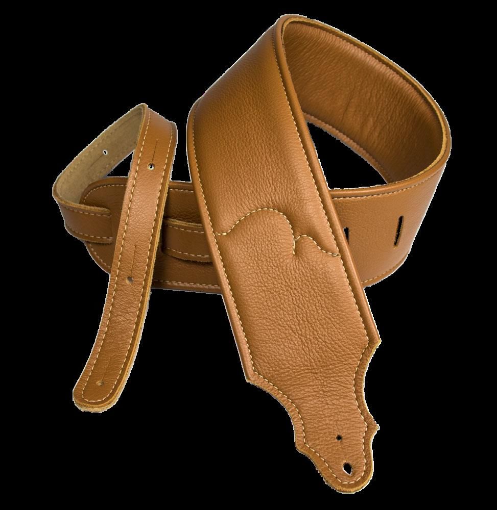 Franklin 3 Inch Padded Caramel Glove Leather with Natural Stitching Guitar Strap