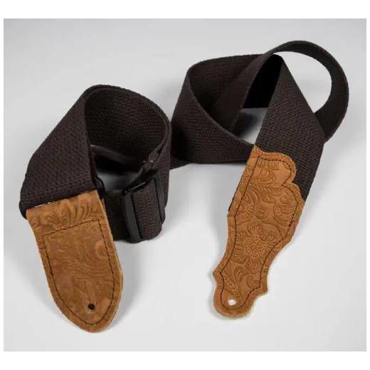Franklin 2 Inch Cotton with Embossed Suede End Tab Guitar Strap - Chocolate with Caramel