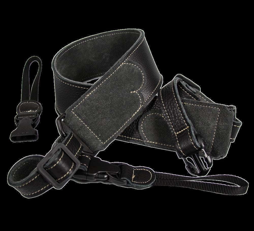 Franklin 2.5 Inch Banjo Black Glove Leather with Black Suede Ends Strap