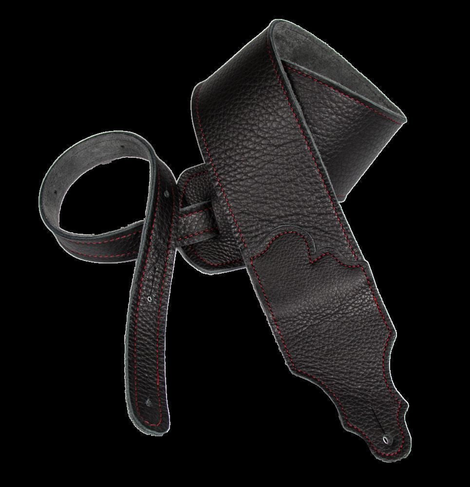 Franklin 2.5 Inch Black Leather with Red Stitching Guitar Strap