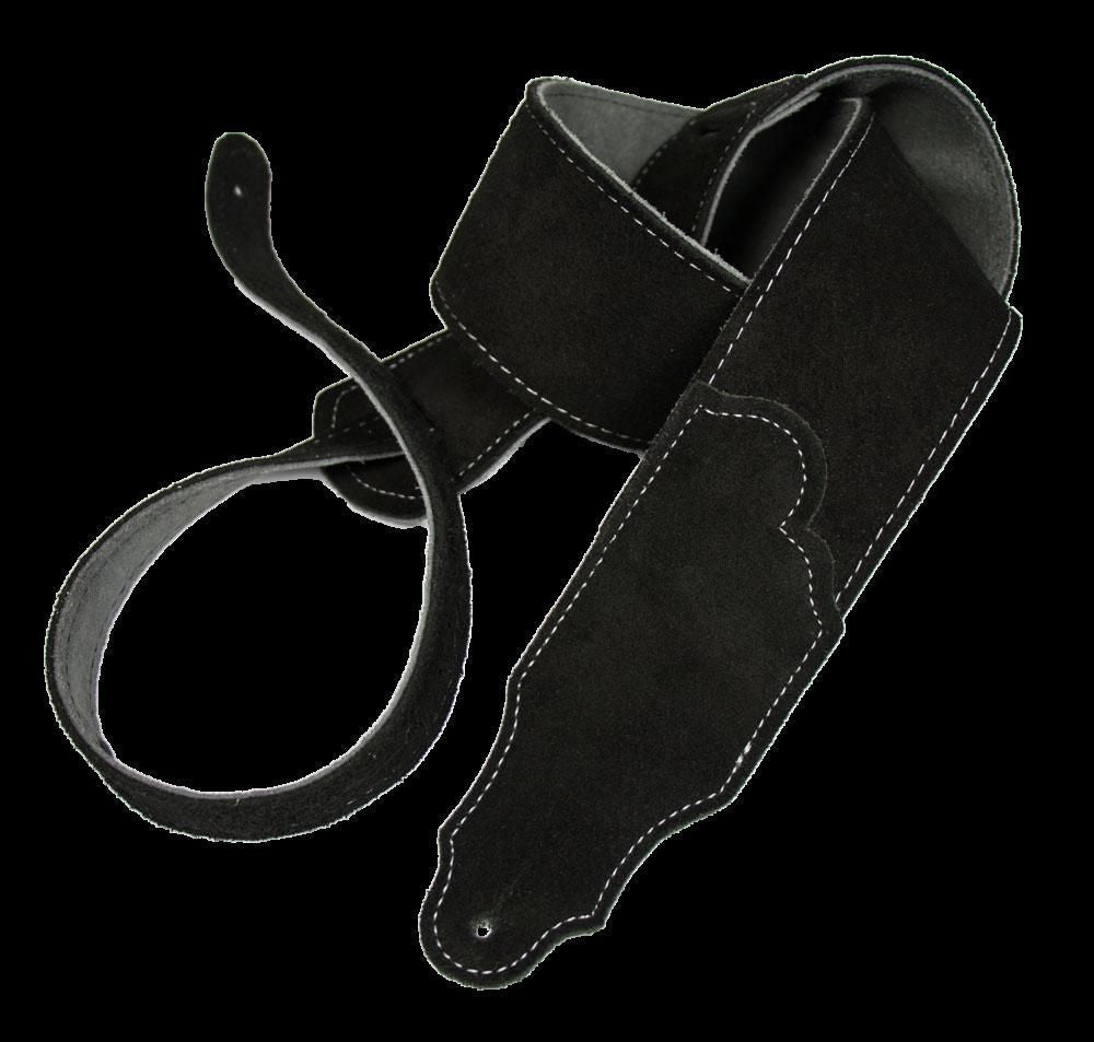 Franklin 2.5 Inch Black Suede with Silver Stitching Guitar Strap