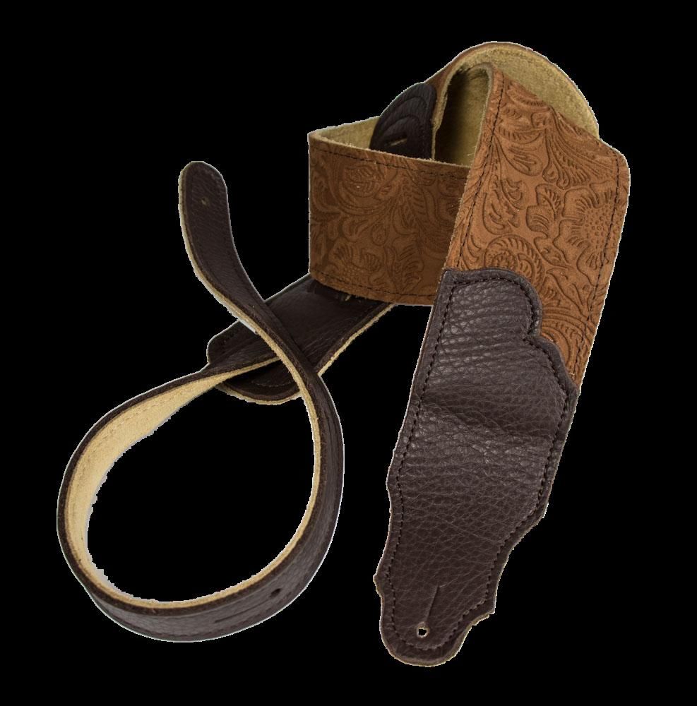 Franklin 2.5 Inch Caramel Embossed Suede with Chocolate End Tab Guitar Strap