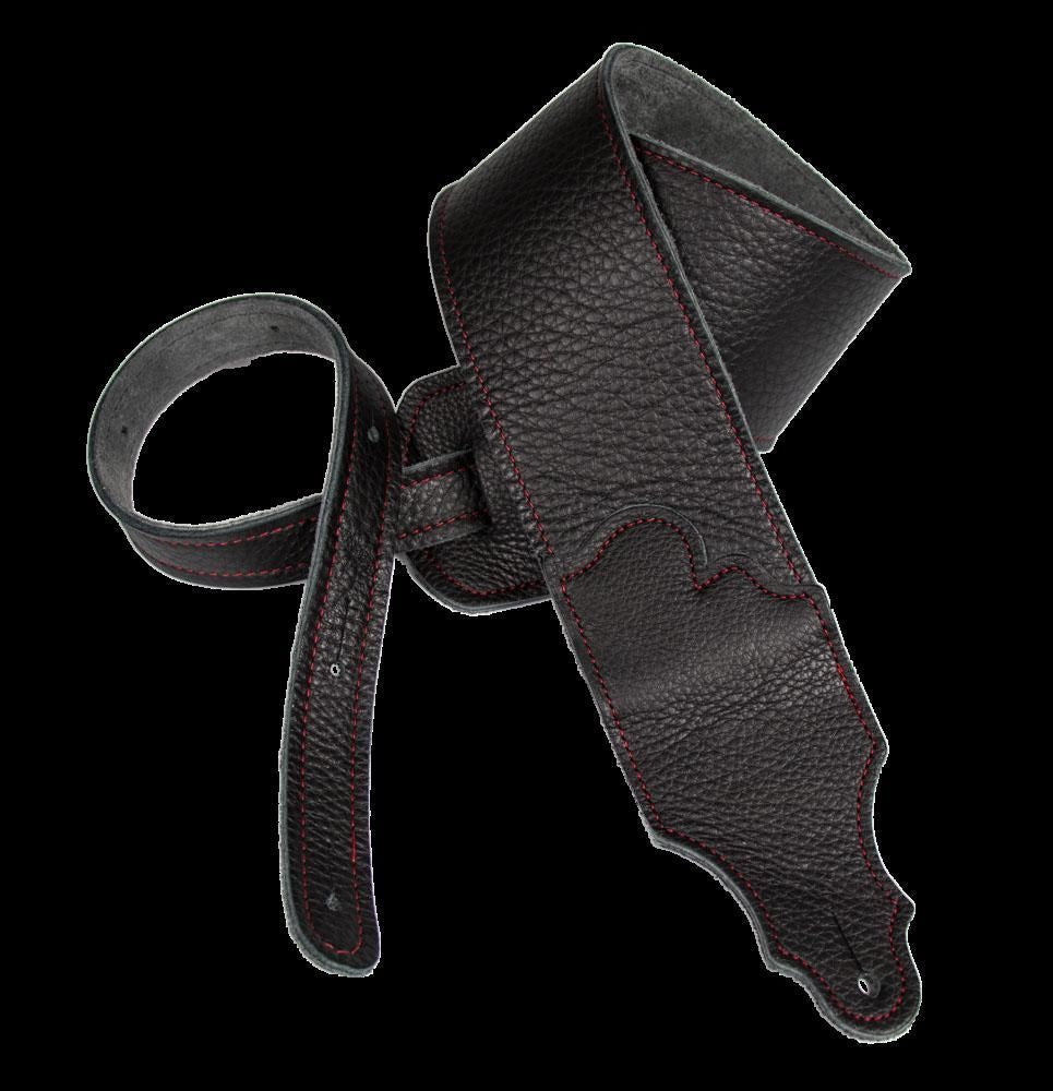 Franklin 3 Inch Black Leather with Red Stitching Guitar Strap