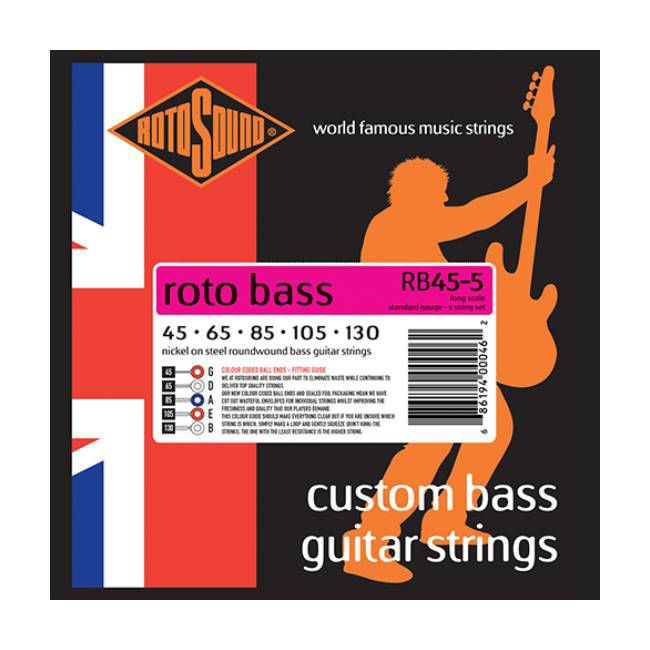 Rotosound RB455 Rotobass 5 String Standard 45-130 Electric Bass Guitar String Set