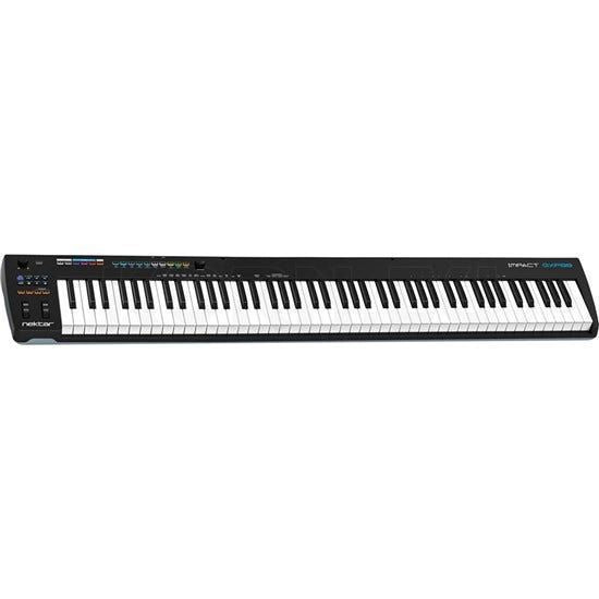 Nektar Impact GXP88 88-key USB MIDI controller keyboard with semi-weighted keys, velocity, and aftertouch for music production.