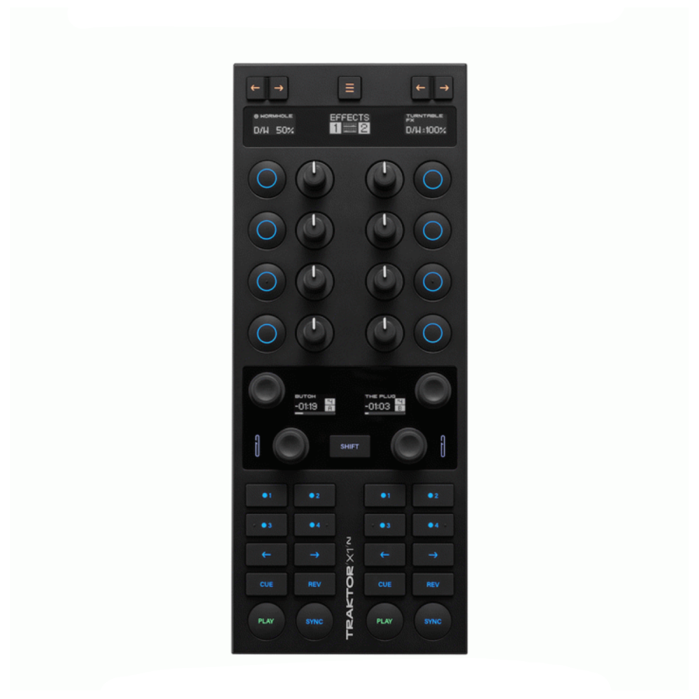 Native Instruments Traktor Kontrol X1 MK3 DJ controller with jog wheels, buttons, and knobs for professional DJ mixing.