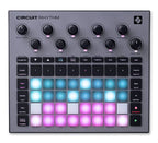 Novation Circuit Rhythm groovebox with colorful pads, knobs, and a sleek design for music production.