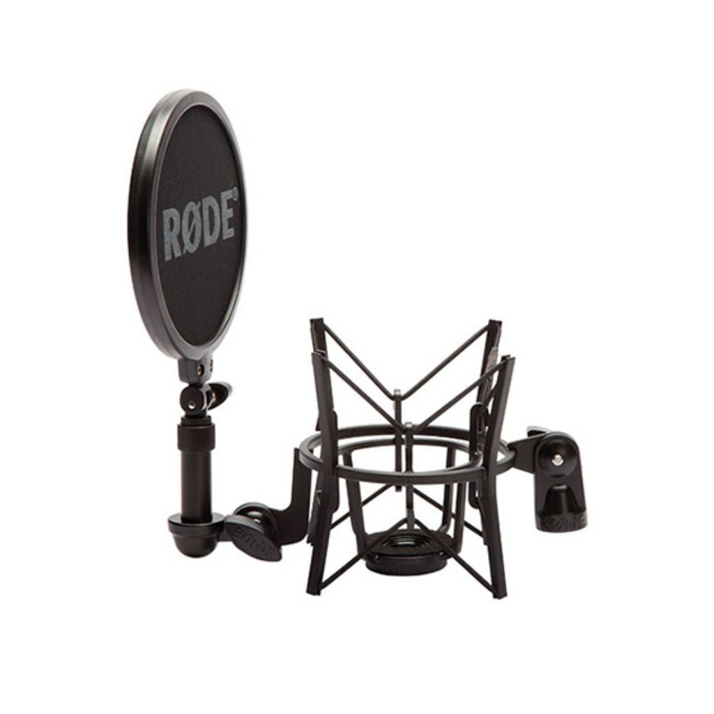 Rode NT1 studio condenser microphone kit with shock mount and XLR cable, designed for professional recording and vocals.
