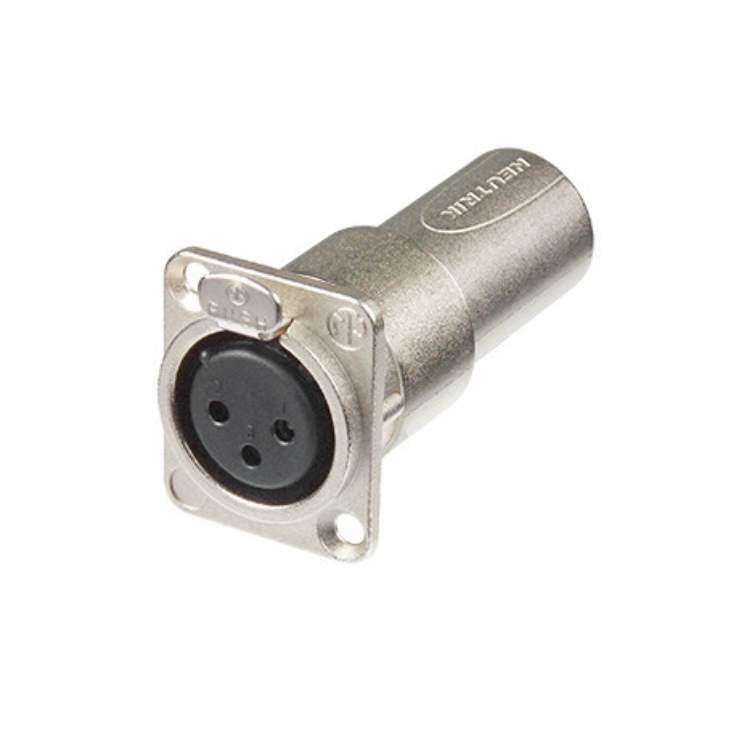 Neutrik NA3FDM XLR male to female feedthrough chassis panel connector for professional audio and PA cable connections.