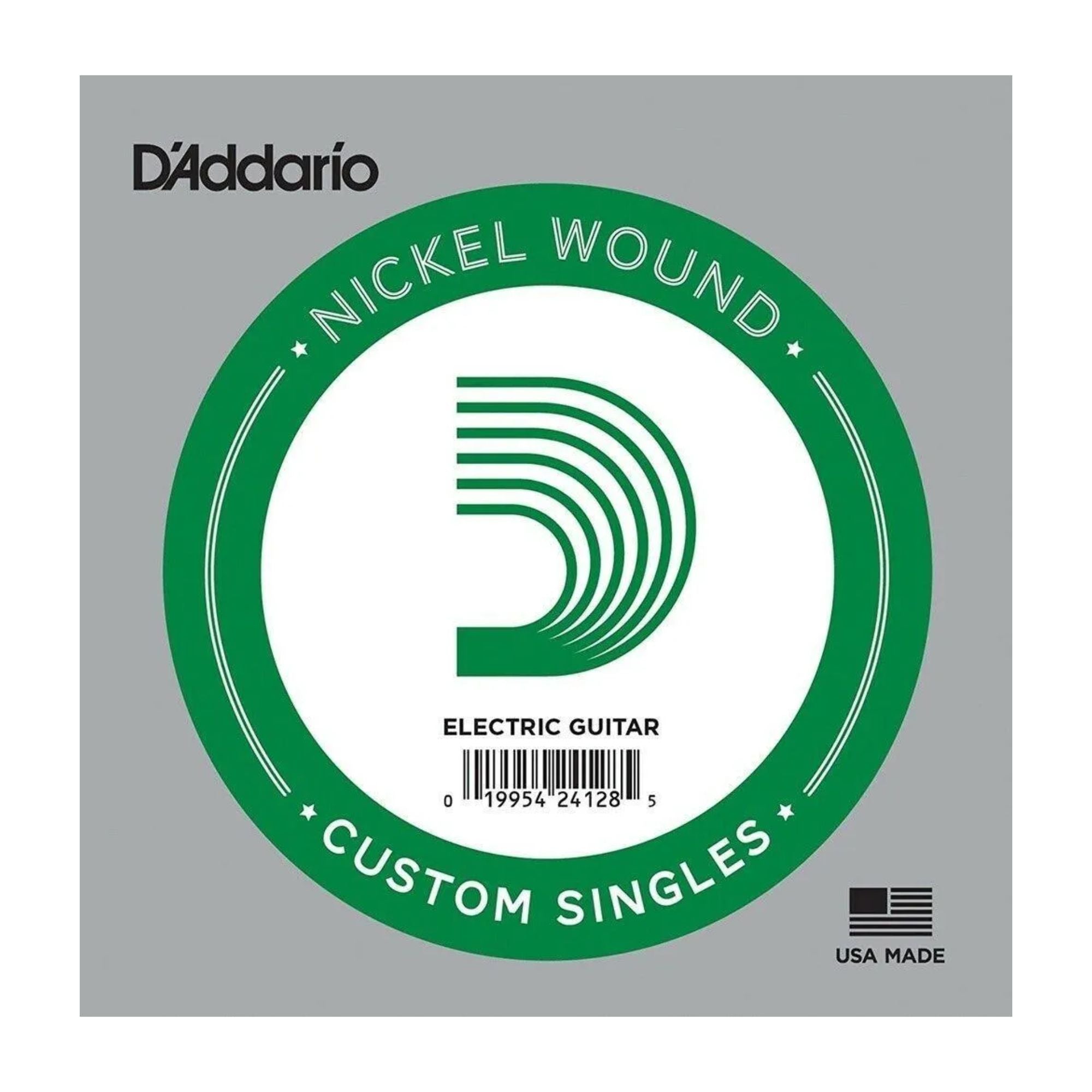 D'Addario 044 single nickel wound electric guitar string coiled on a guitar string holder.
