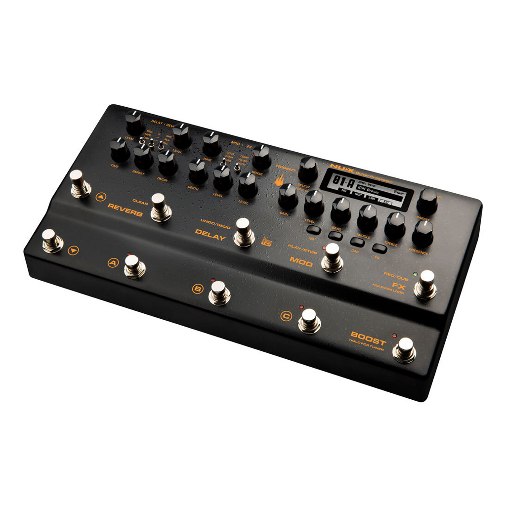 NU-X NME-5 Trident guitar effects and modeling processor with multiple effect pedal options and intuitive controls.
