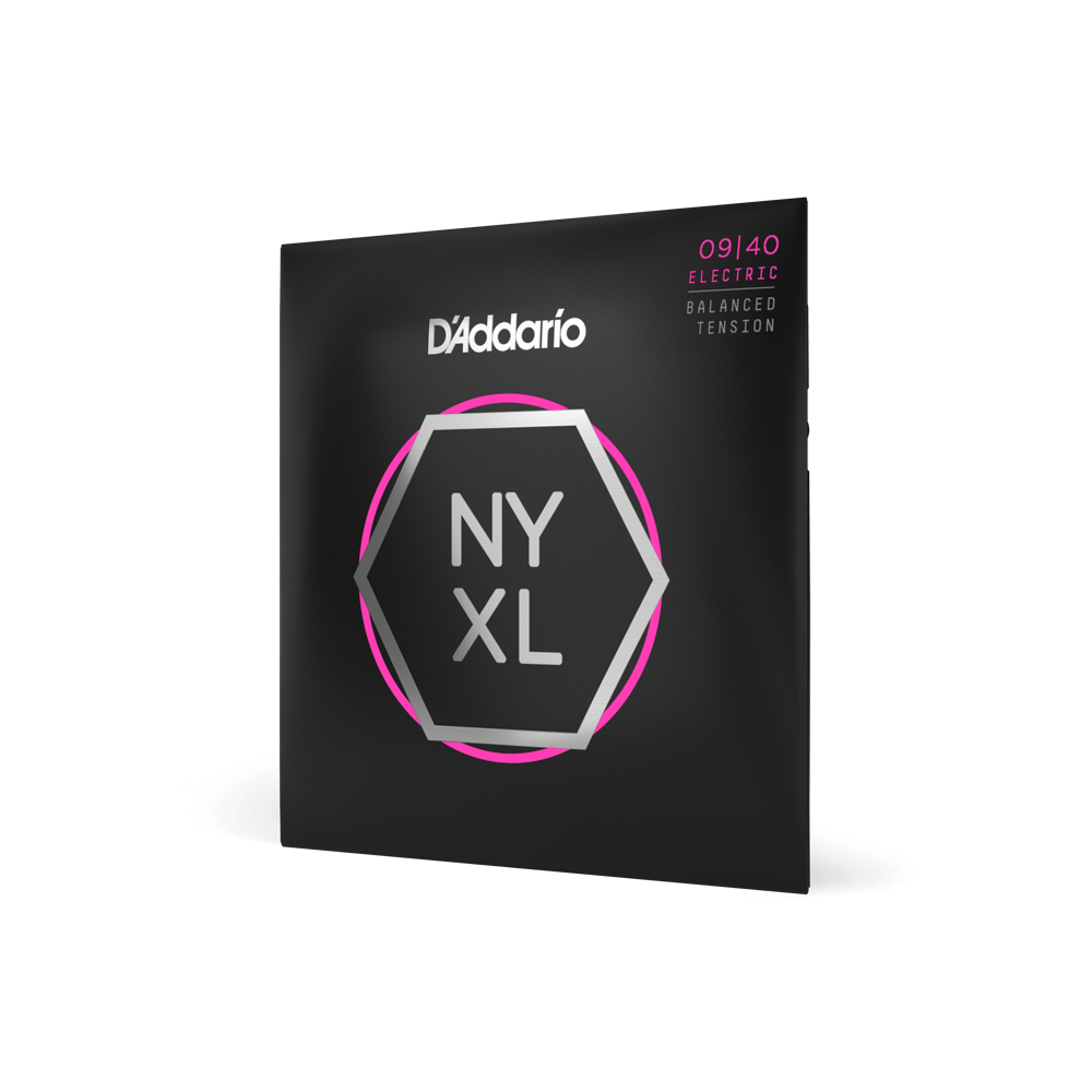 D'Addario NYXL0940BT electric guitar strings with balanced tension, 9-40 gauge, shown on the packaging.