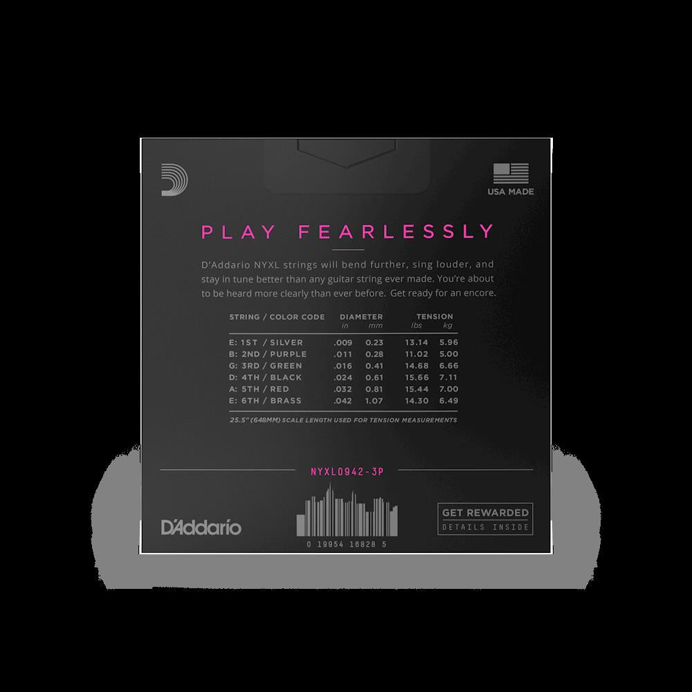 D'Addario NYXL09423P 09-42 Super Light Nickel Wound Electric Guitar Strings - 3 Pack