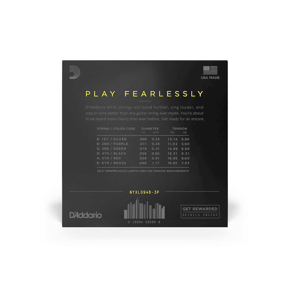 D'Addario NYXL946-P Electric Guitar Strings - 9-46 3 Pack