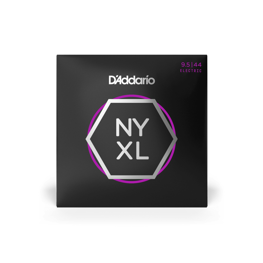 D'Addario NYXL09544 electric guitar strings set with 9.5-44 gauge, featuring nickel-plated steel for bright sound and durability