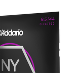 D'Addario NYXL09544 electric guitar strings set with 9.5-44 gauge, shown in the image with the strings laid out.