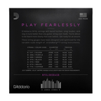 D'Addario NYXL 9.5-64 Custom Light 7-string electric guitar strings on Strandberg guitar, showcasing the premium packaging.
