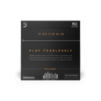D'Addario NYXL1046BT electric guitar strings set with balanced tension, featuring six nickel-plated steel strings on a guitar.