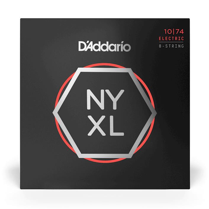 D'Addario NYXL1074 10-74 electric guitar strings with light top and heavy bottom nickel wound for 8-string electric guitars