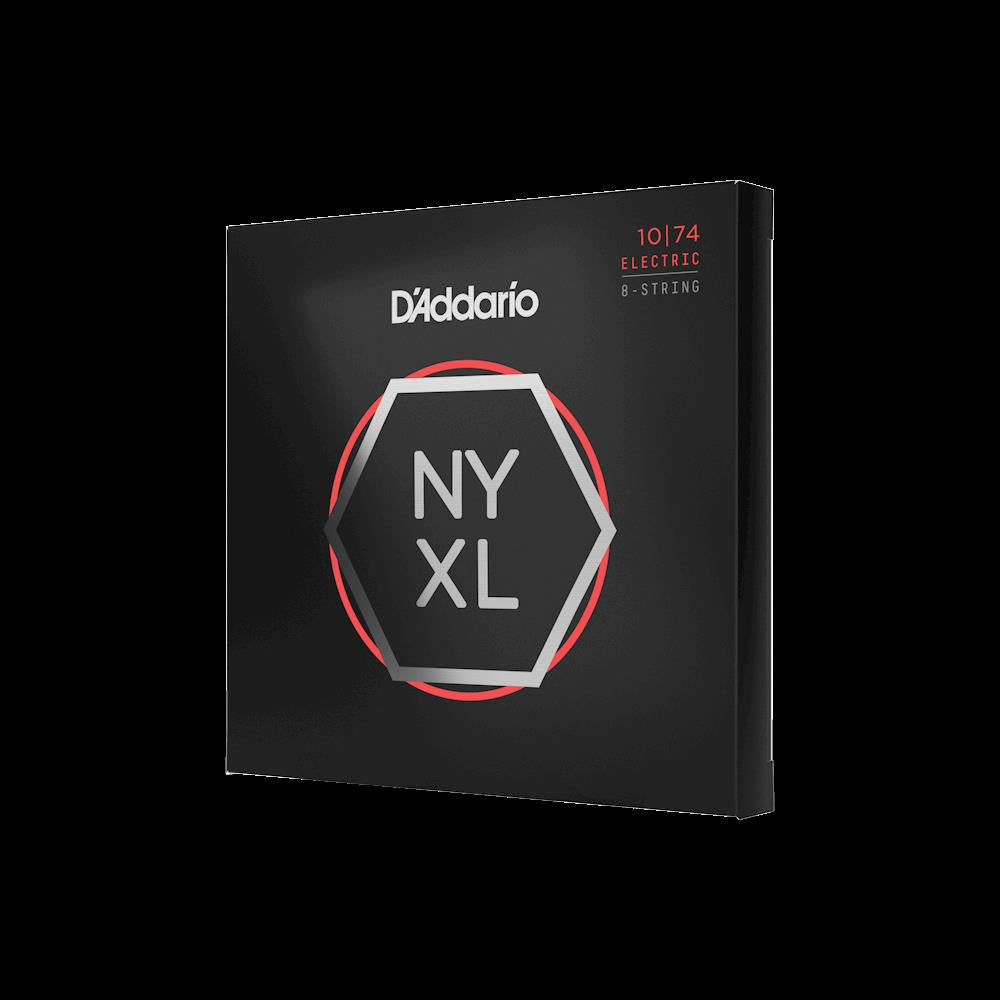 D'Addario NYXL1074 10-74 electric guitar strings with light top and heavy bottom nickel wound for 8-string electric guitar