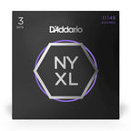 D'Addario NYXL11493P medium nickel wound electric guitar strings in a 3-pack, showing three sets of guitar strings.