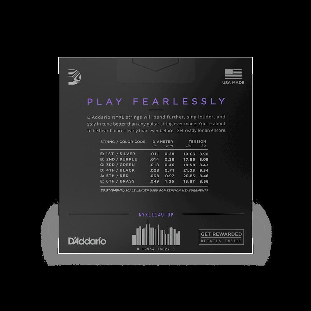 D'Addario NYXL11493P 11-49 Medium Nickel Wound Electric Guitar Strings - 3 Pack