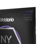 D'Addario NYXL1150BT electric guitar strings with balanced tension, 11-50 gauge, shown on a guitar.