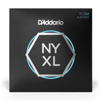 D'Addario NYXL1152 electric guitar strings set with 11-52 medium/heavy nickel wound strings on a guitar.