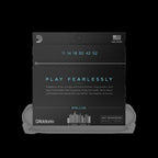 D'Addario NYXL1152 medium/heavy nickel wound electric guitar strings set on a guitar, showing the packaging and strings.