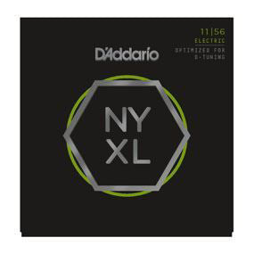 D'Addario NYXL1156 electric guitar strings with nickel wound medium top and extra-heavy bottom, 11-56 gauge, on a guitar.