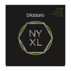 D'Addario NYXL1156 electric guitar strings with nickel wound medium top and extra-heavy bottom, 11-56 gauge, on a guitar.