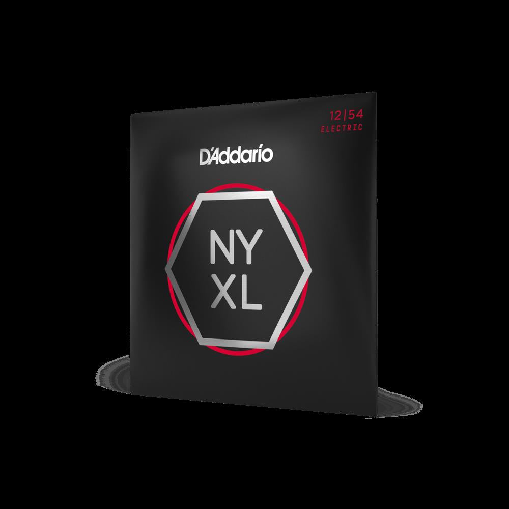 D'Addario NYXL1254 heavy nickel wound electric guitar strings set, 12-54 gauge, with packaging visible.