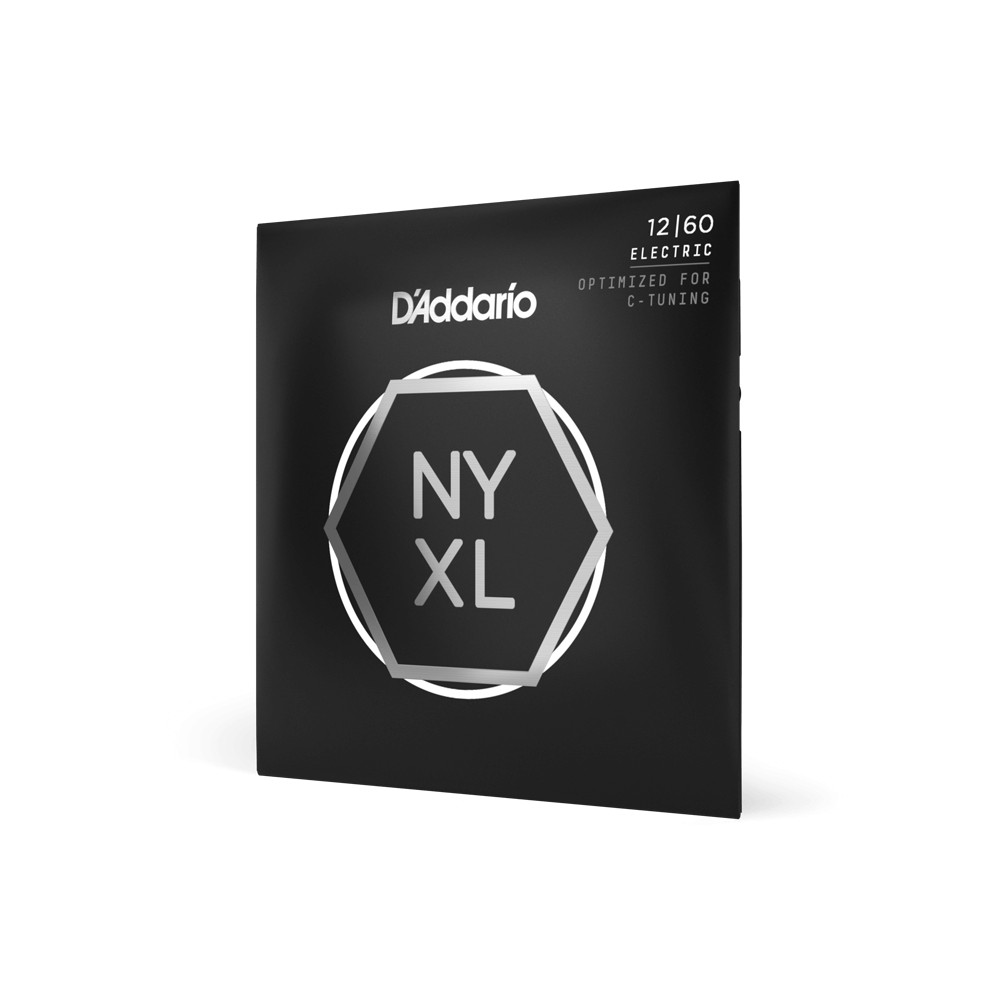 D'Addario NYXL1260 Nickel Wound Electric Guitar Strings, extra heavy gauge 12-60, shown on a guitar.