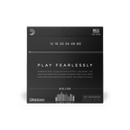 D'Addario NYXL1260 Nickel Wound Electric Guitar Strings, extra heavy gauge 12-60, displayed on the packaging and guitar.