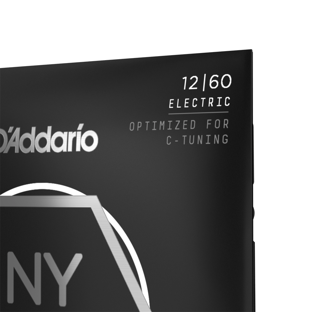 D'Addario NYXL1260 electric guitar strings, extra heavy gauge 12-60, nickel wound, shown on a guitar.