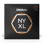 D'Addario NYXL1356W electric guitar strings with nickel wound, medium gauge, 13-56, shown on guitar.