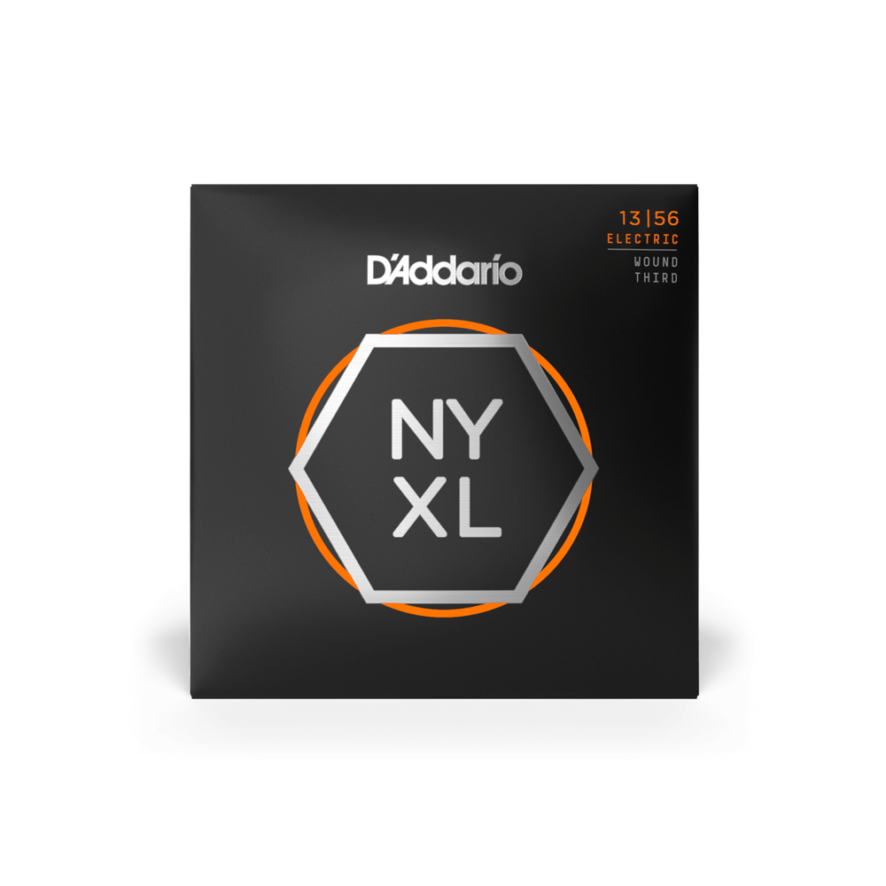 D'Addario NYXL1356W Nickel Wound Electric Guitar Strings, medium gauge 13-56 with 3rd string in view