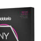 D'Addario NYXL 6-string bass strings, super long scale, with 32-130 gauge, shown on the packaging.