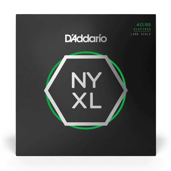 D'Addario NYXL4095 super light bass guitar strings with 40-95 gauge, shown in the image.
