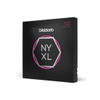 D'Addario NYXL45100SL bass strings, super long scale, 45-100 gauge, arranged on a bass guitar for optimal sound and durability.