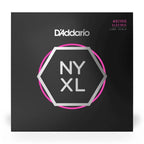 D'Addario NYXL45100 light bass guitar strings set with 45-100 gauge, shown on a bass guitar.