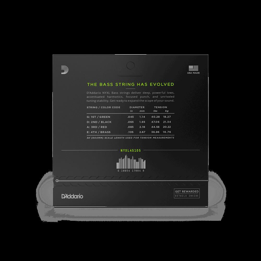 D'Addario NYXL45105 45-105 Light Top/Medium Bottom Bass Guitar Strings