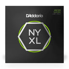 D'Addario NYXL45105 bass guitar strings set with 45-105 light top and medium bottom gauge, shown in the image.